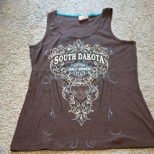 Harley-Davidson Brown Tank with Cream and Light Blue Graphics